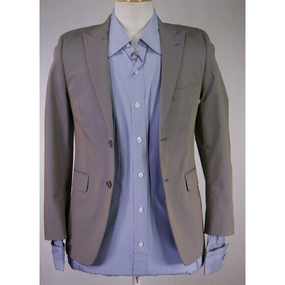 John Varvatos Tan Blue Iridescent Cotton Peak Lapel Blazer Boys 14R Mens 32S - Picture 2 of 9